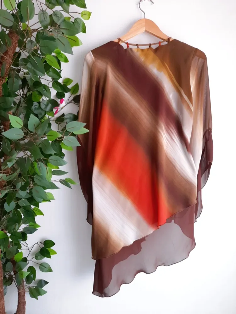 blusa lenço assimétrica marrom mesclado