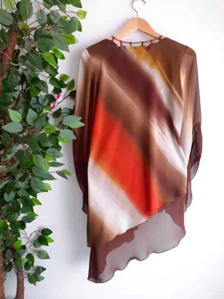 blusa lenço assimétrica marrom mesclado