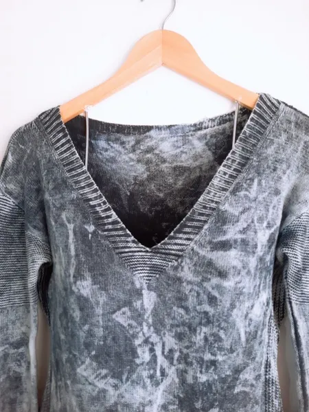 vestido de tricô lã azul mesclado