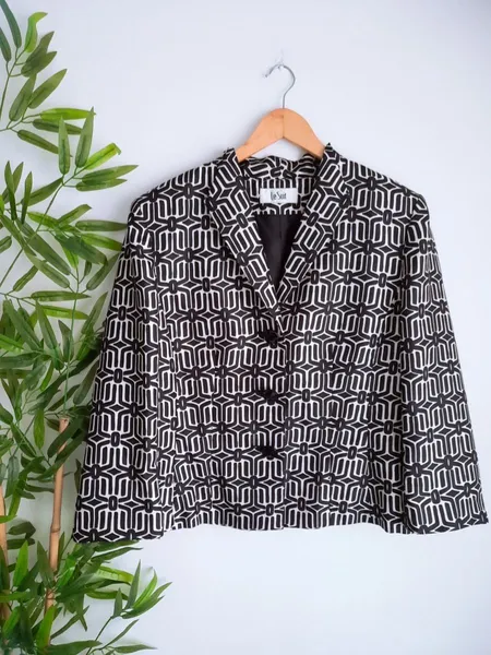 blazer social feminino preto com branco estampado le suit
