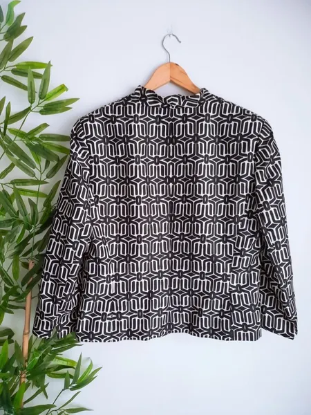 blazer social feminino preto com branco estampado le suit