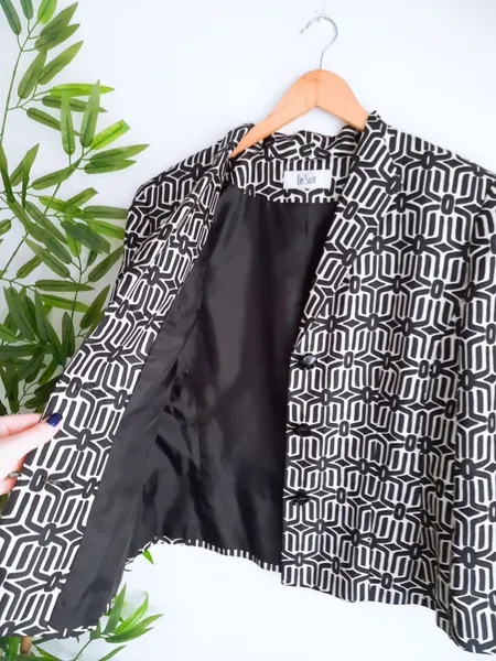 blazer social feminino preto com branco estampado le suit