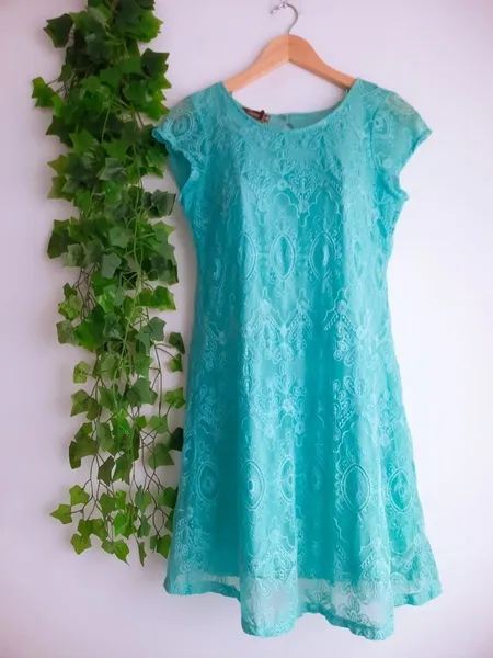 vestido sacra couture rendado verde água p