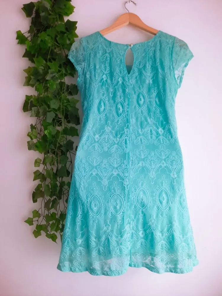 vestido sacra couture rendado verde água p