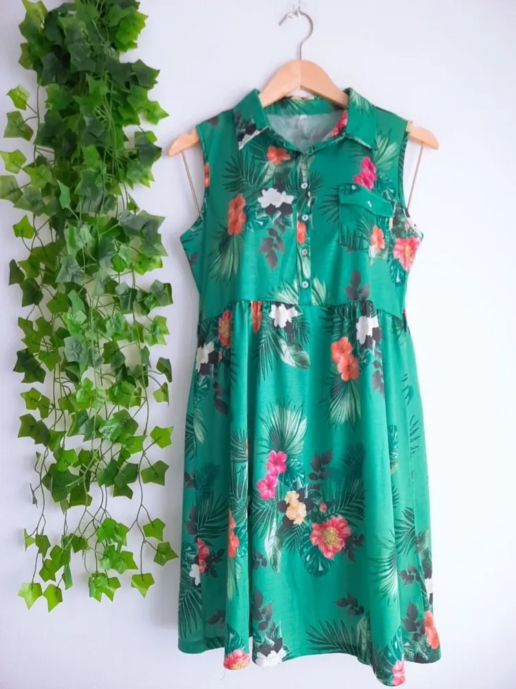 vestido marfinno floral verde p
