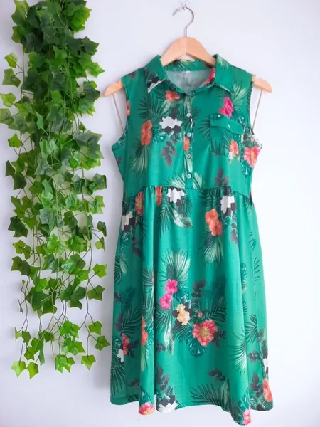 vestido marfinno floral verde p