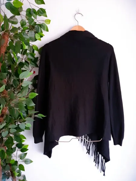 cardigan poncho preto transpassado lã