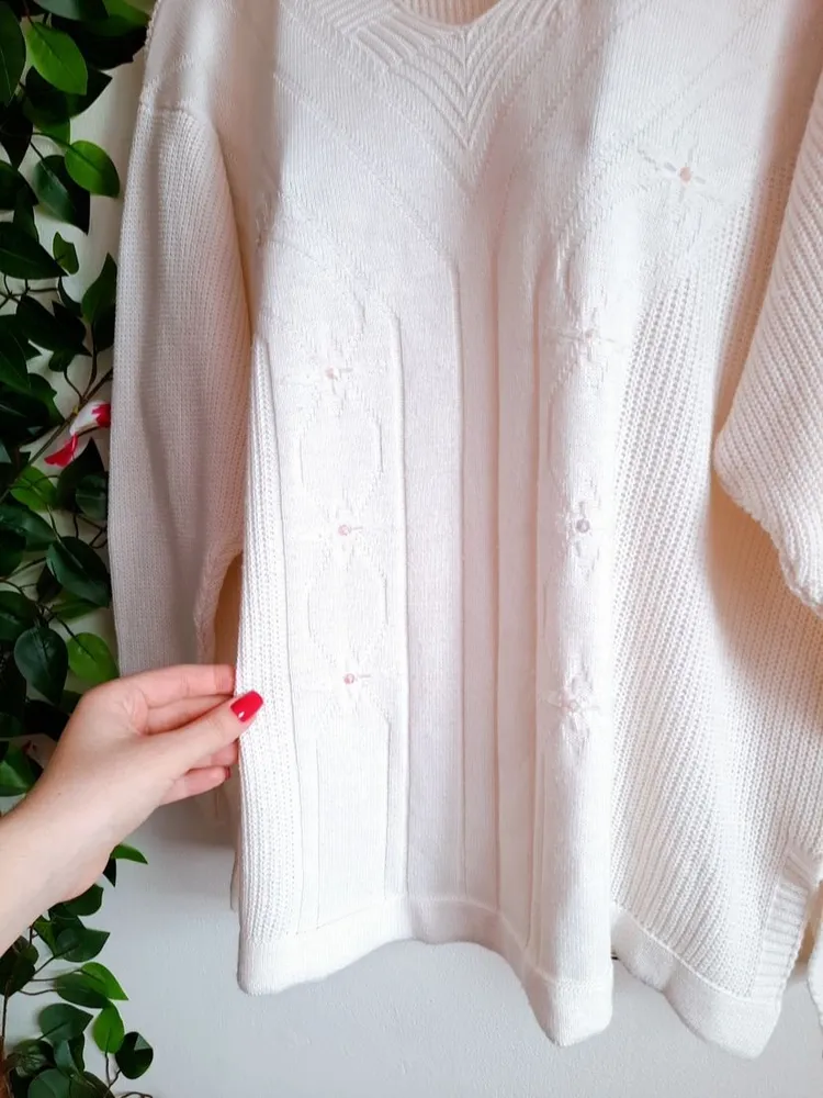 suéter de tricô feminino branco g