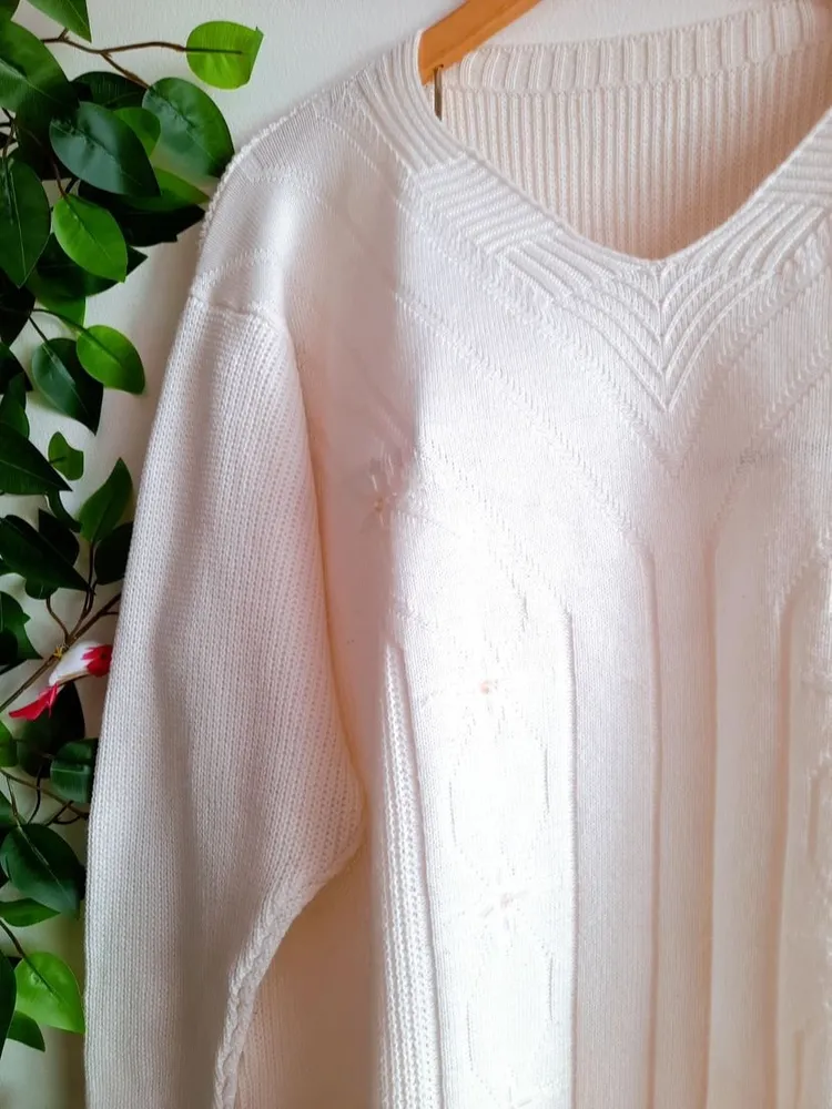 suéter de tricô feminino branco g