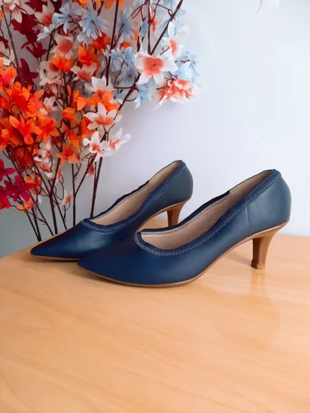 sapato scarpin azul beira rio azul marinho