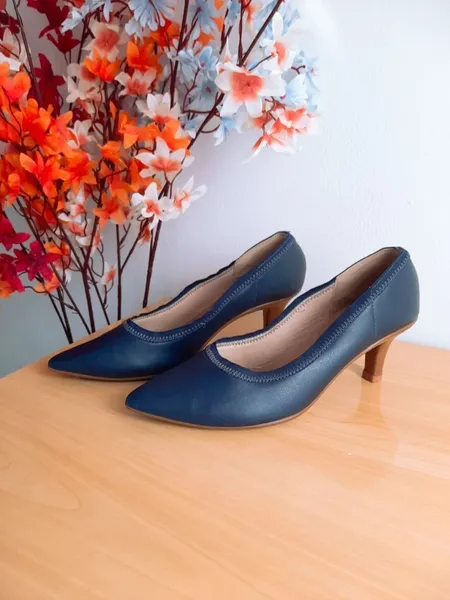sapato scarpin azul beira rio azul marinho