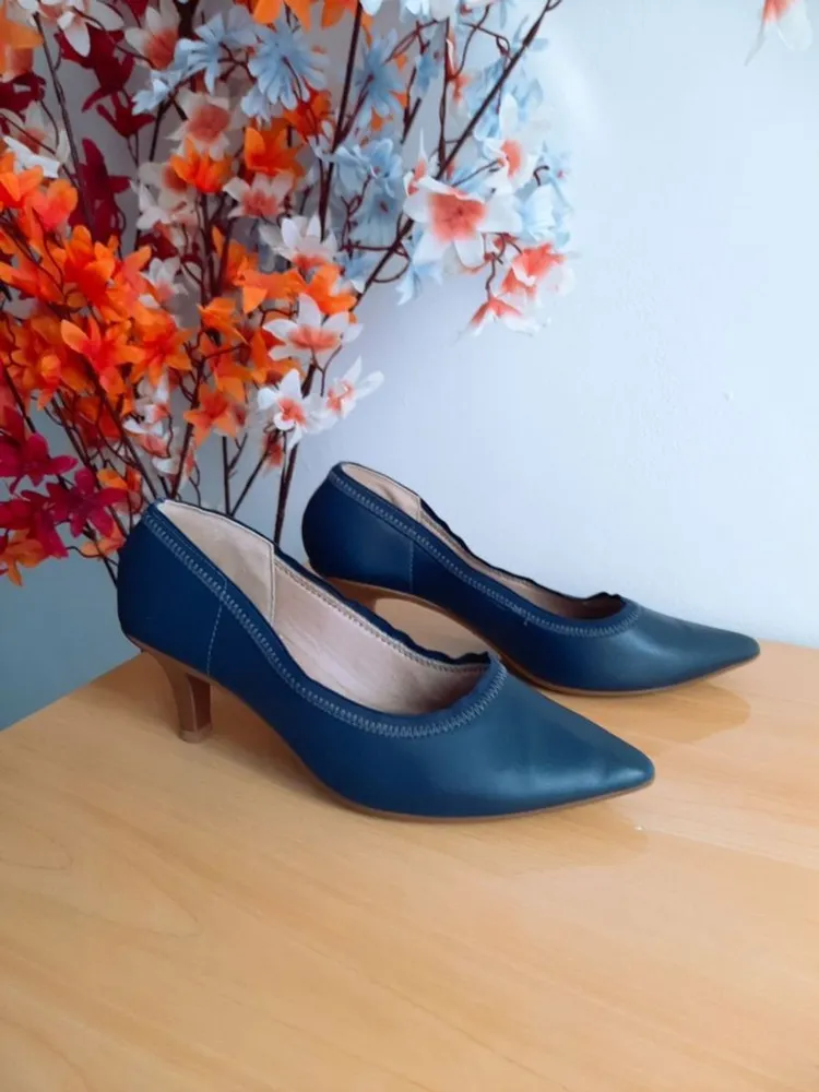 sapato scarpin azul beira rio azul marinho