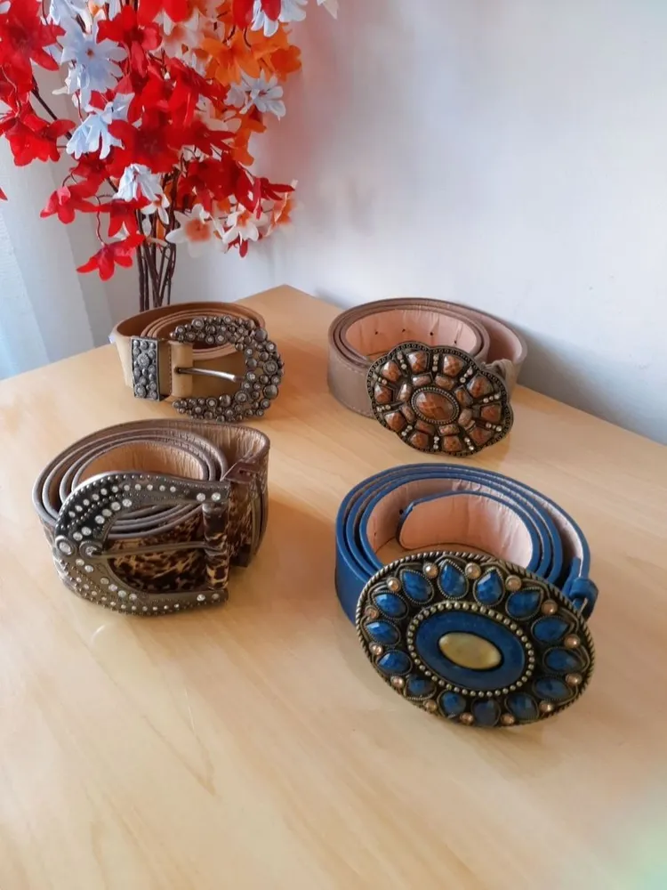 kit 4 cintos fivelas de pedras multi