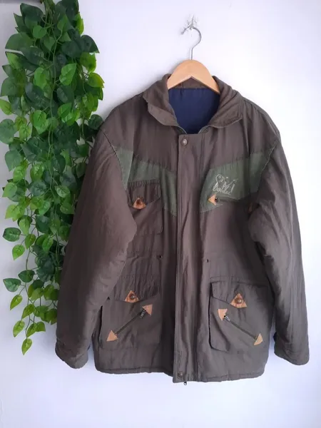 casaco masculino dupla face acolchoado azul marinho e verde