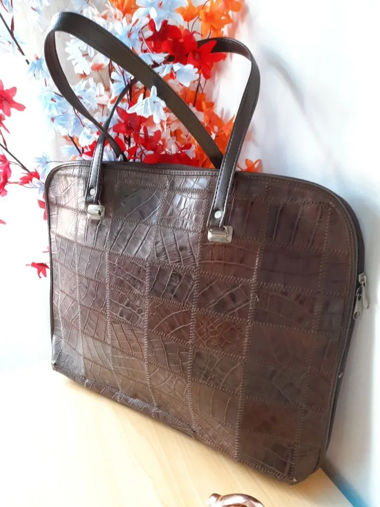 pasta feminina couro legitimo marrom croco