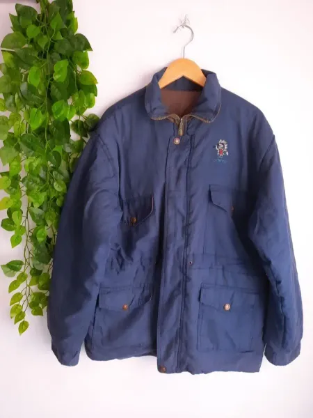 casaco masculino dupla face acolchoado azul marinho e verde