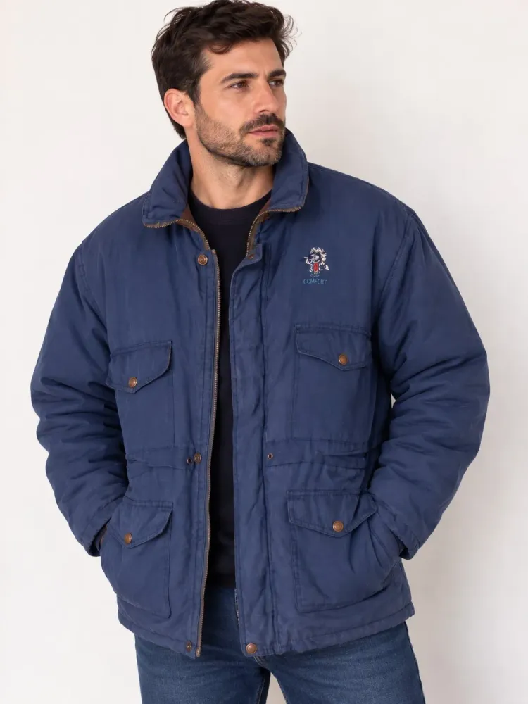 casaco masculino dupla face acolchoado azul marinho e verde