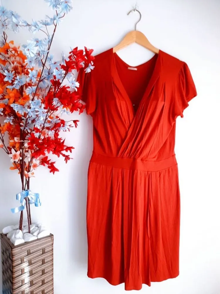vestido quintess terracota decote transpassado g