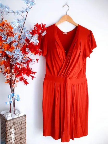 vestido quintess terracota decote transpassado g
