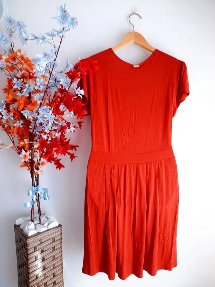 vestido quintess terracota decote transpassado g