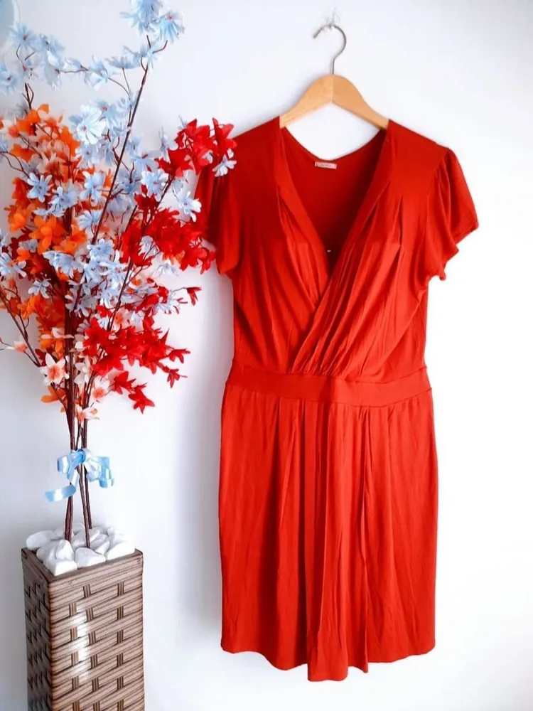 vestido quintess terracota decote transpassado g