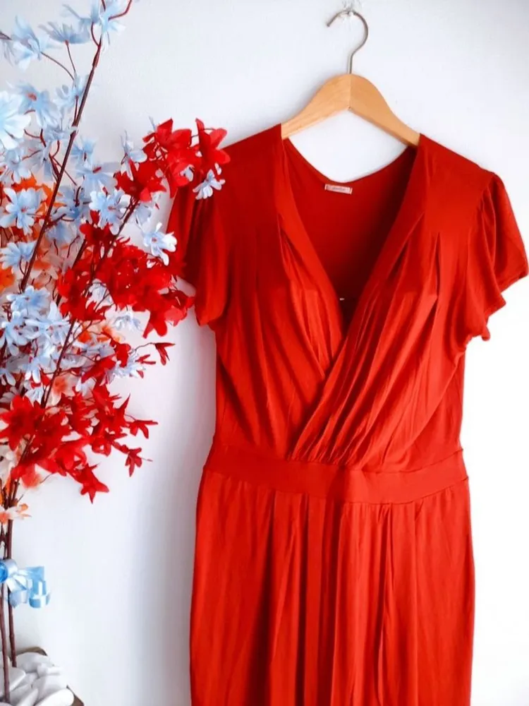 vestido quintess terracota decote transpassado g