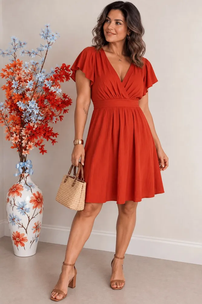 vestido quintess terracota decote transpassado g