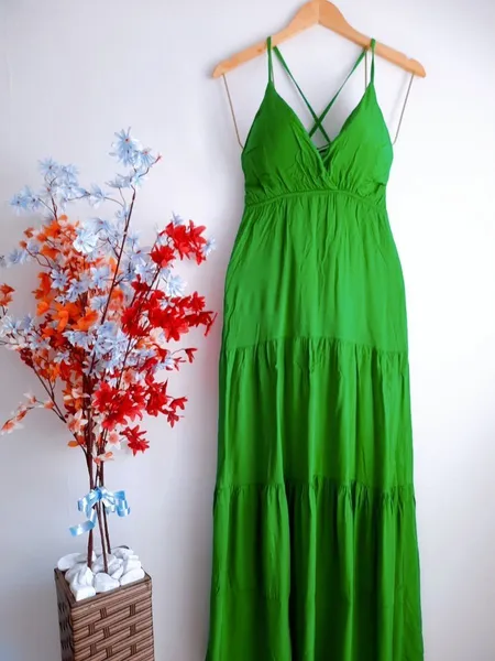 vestido longo três marias verde p