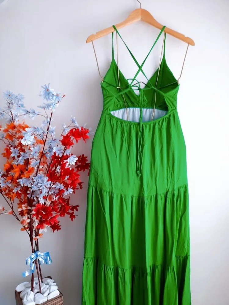 vestido longo três marias verde p