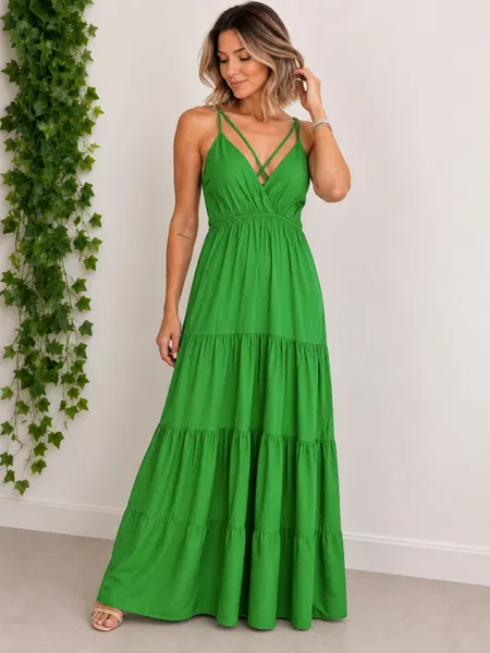 vestido longo três marias verde p
