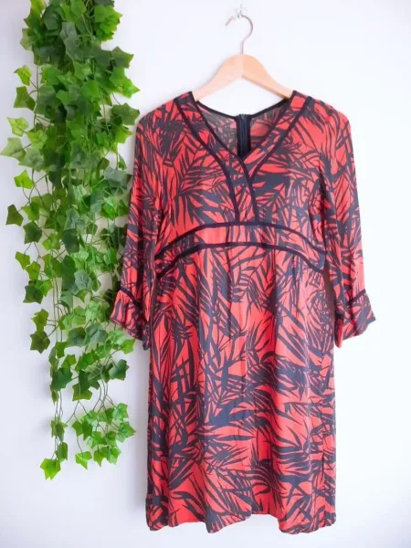 vestido estampado folhagem laranja p
