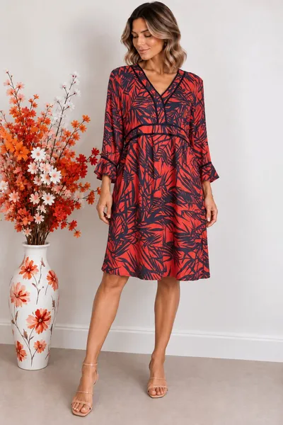 vestido estampado folhagem laranja p