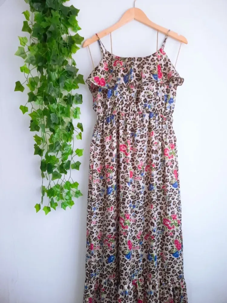 vestido longo estampado animal print floral p