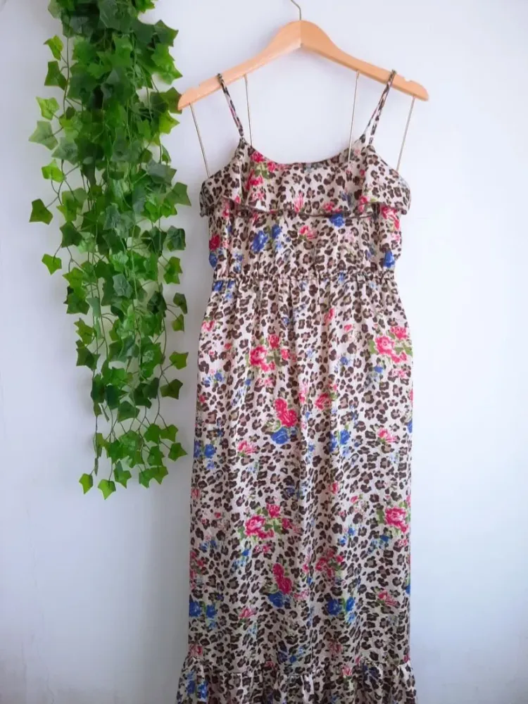 vestido longo estampado animal print floral p
