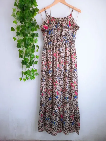 vestido longo estampado animal print floral p