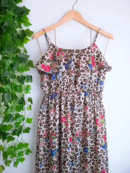 vestido longo estampado animal print floral p