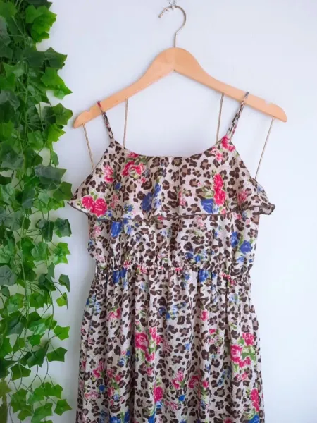 vestido longo estampado animal print floral p
