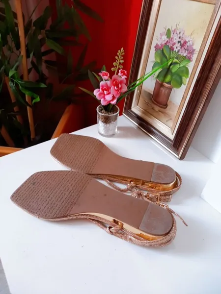 sandália rasteira luz da lua bico quadrado rose gold 39