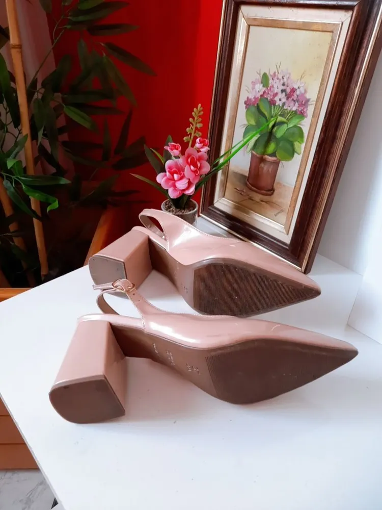 scarpin slingback dx bege verniz 37