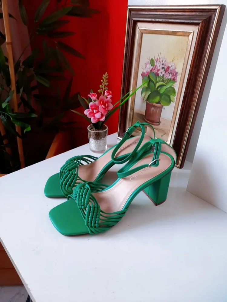 sandália via uno salto bloco trançada verde 35