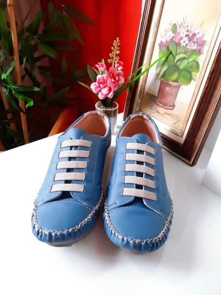 tênis mocatenis feminino couro azul 37