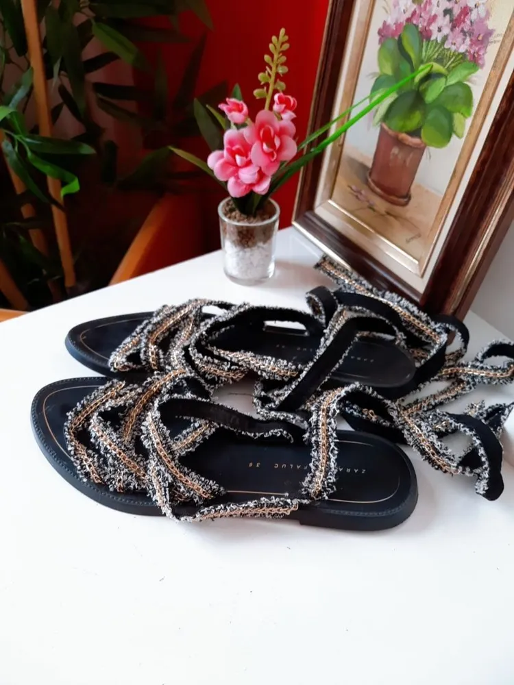 sandália gladiadora zara preta 36