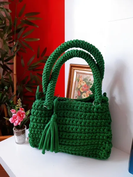 bolsa de crochê artesanal verde