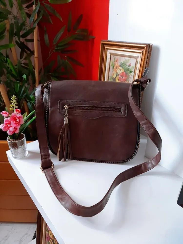 bolsa tiracolo couro legítimo marrom