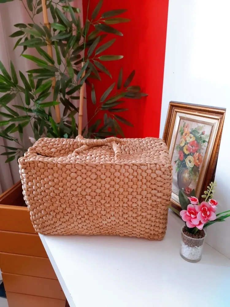bolsa de praia palha retangular grande