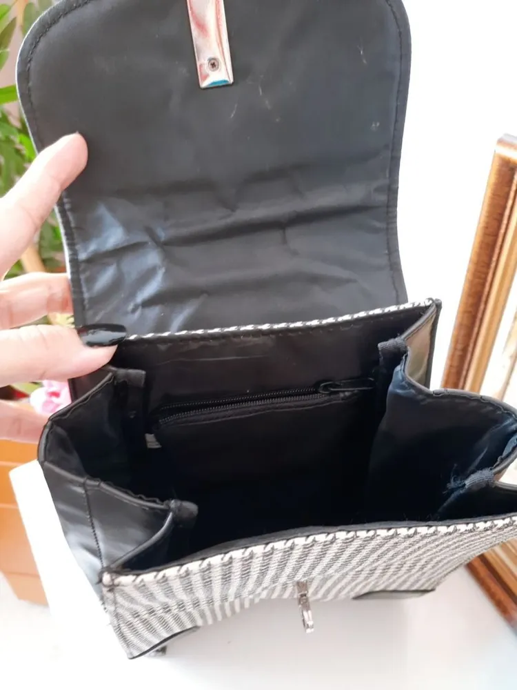 mochila chenson pied de poule preto e branco