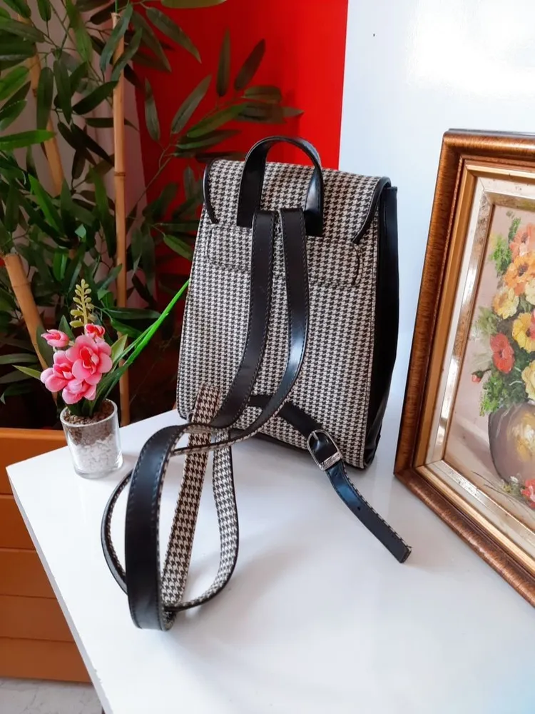 mochila chenson pied de poule preto e branco