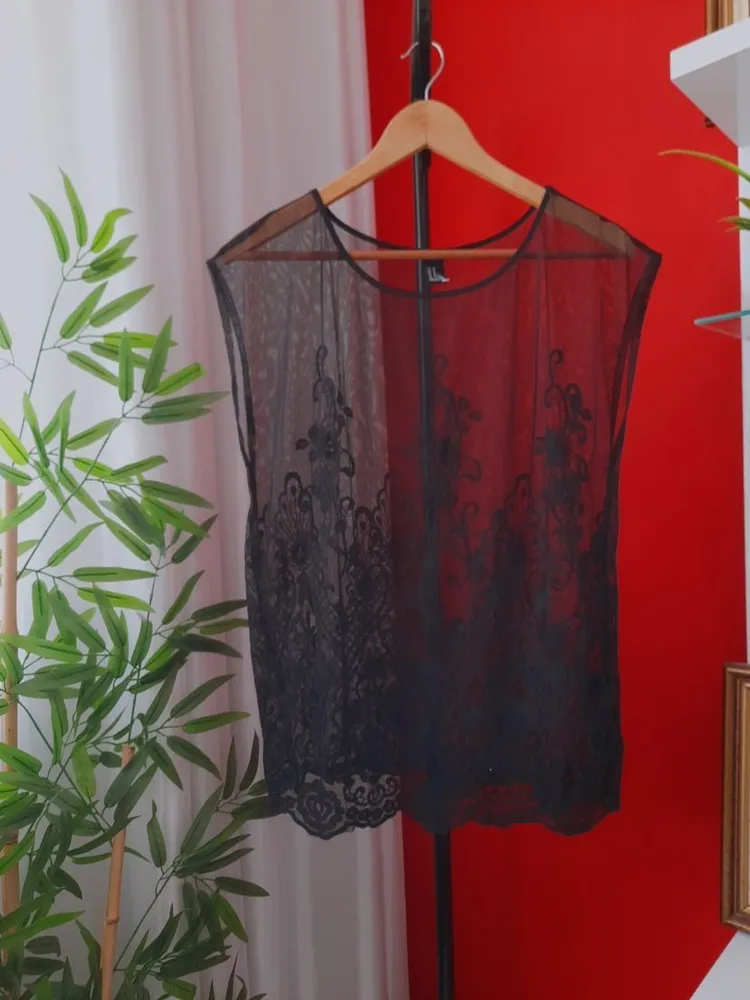 blusa forever 21 tela bordada preta p