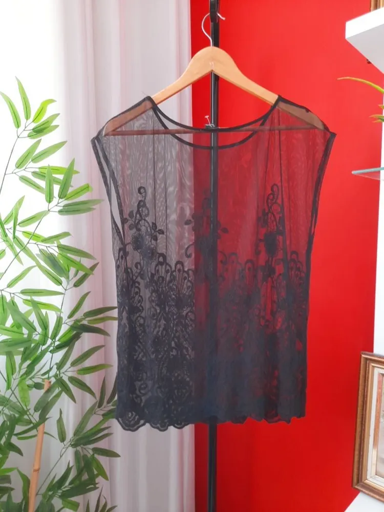 blusa forever 21 tela bordada preta p