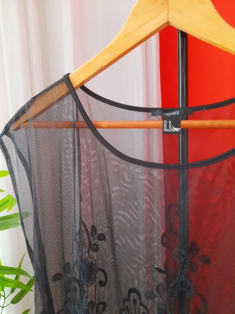 blusa forever 21 tela bordada preta p